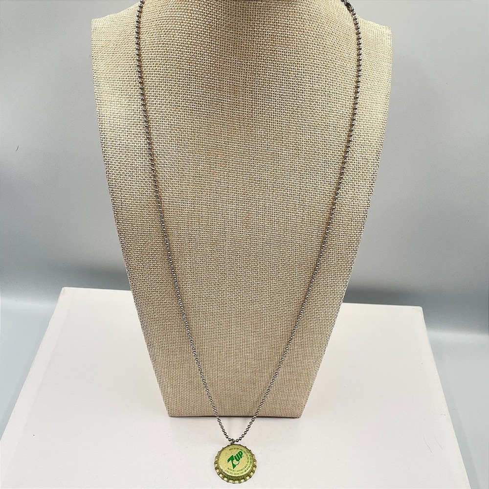 Vintage 7Up Bottle Cap Necklace Resin Pendant IMAGINE Secret Message Ball Chain